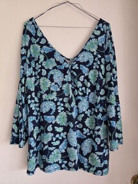 Harper 2X Blue Floral V-Neck Top